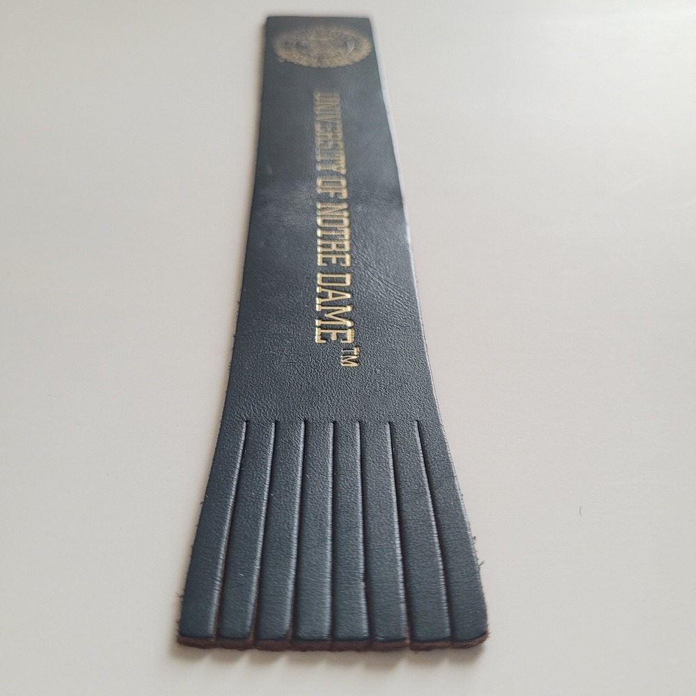 Vintage University Notre Dame‎ Bookmark Leather Fringe Black Gold Embossed - Picture 9 of 16
